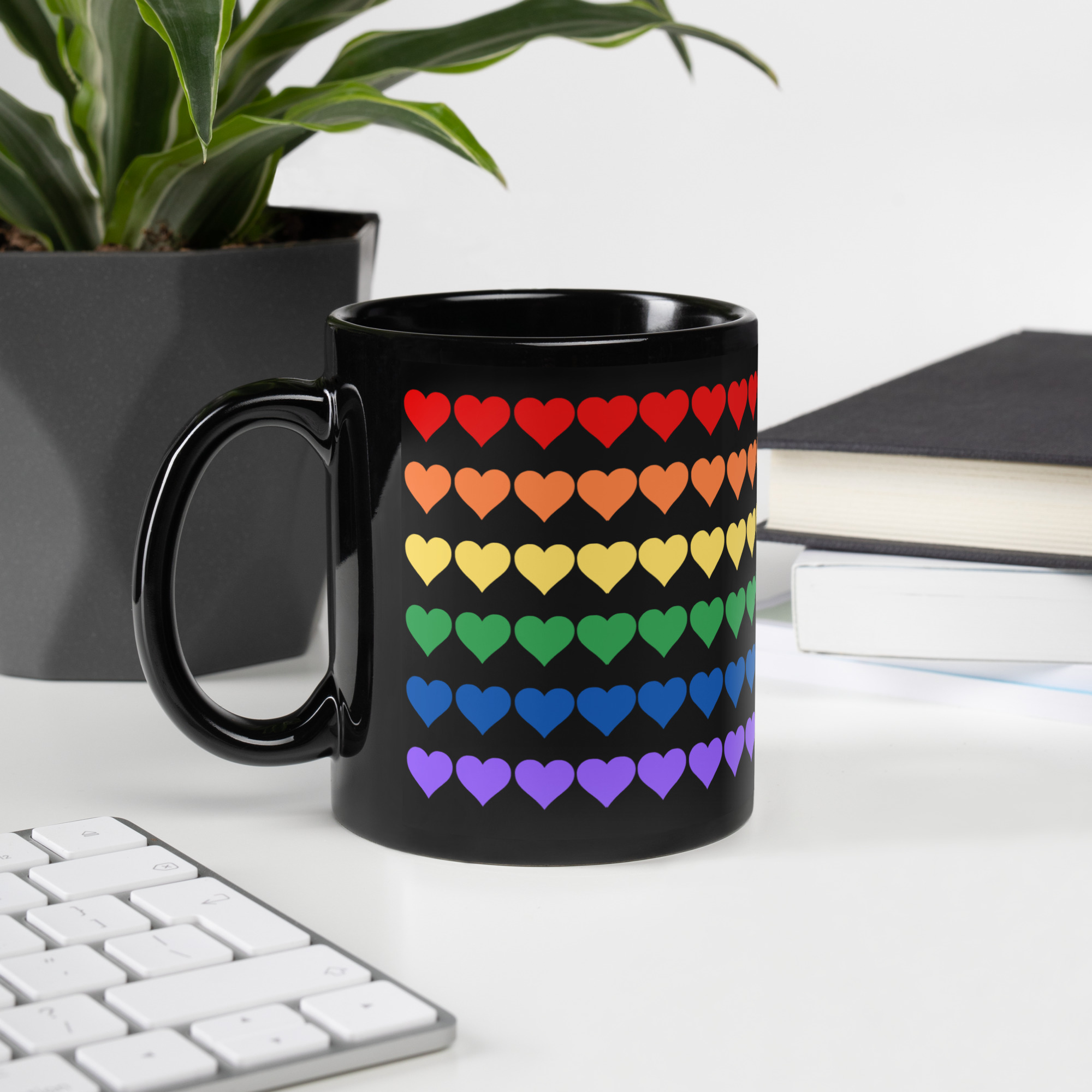 Rainbow hearts Pride Black Glossy Mug