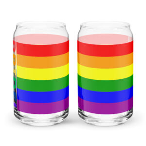Pride flag wrapped around Can-shaped glass