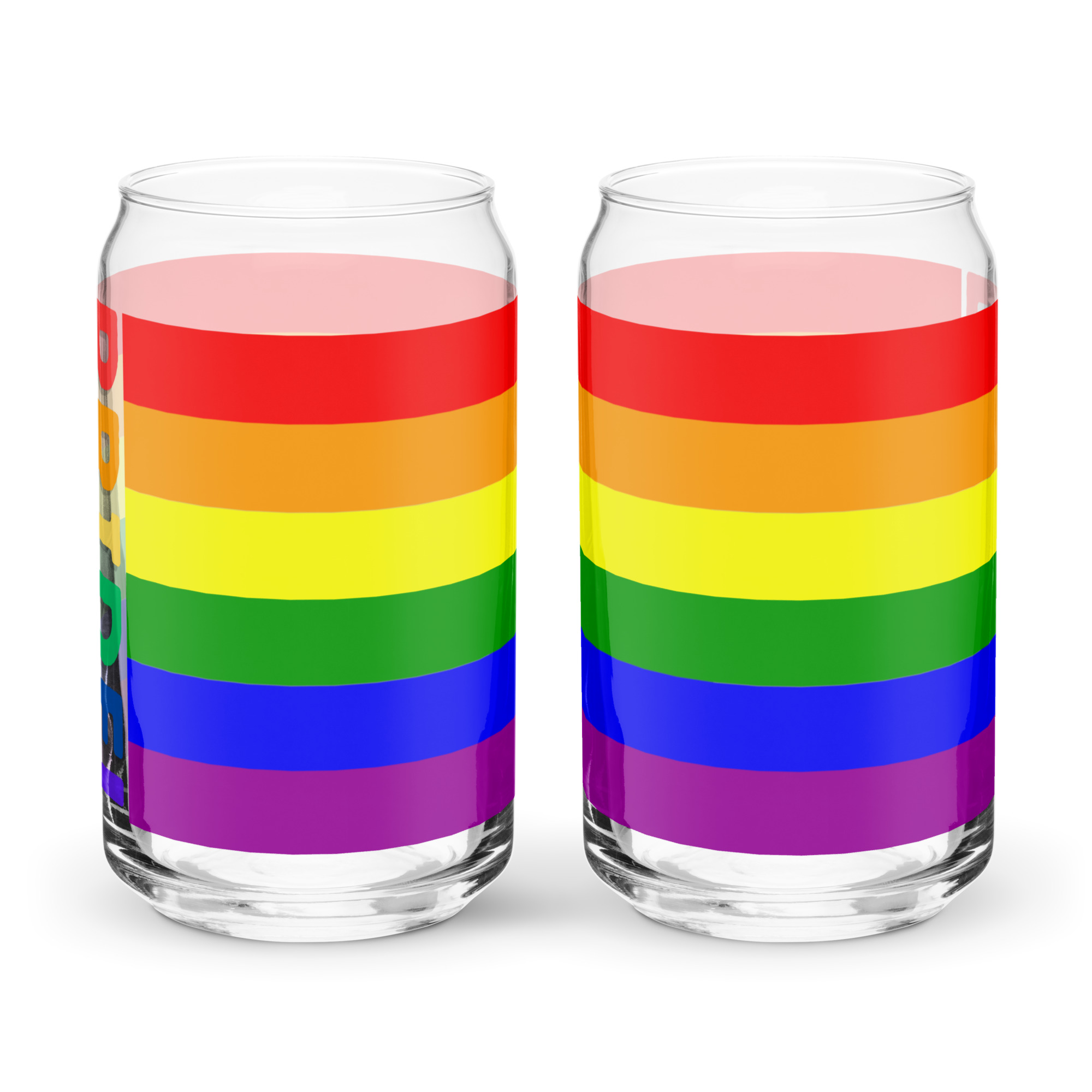 Pride flag wrapped around Can-shaped glass
