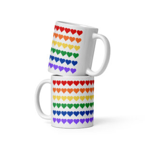 Rainbow heart pride White glossy mug