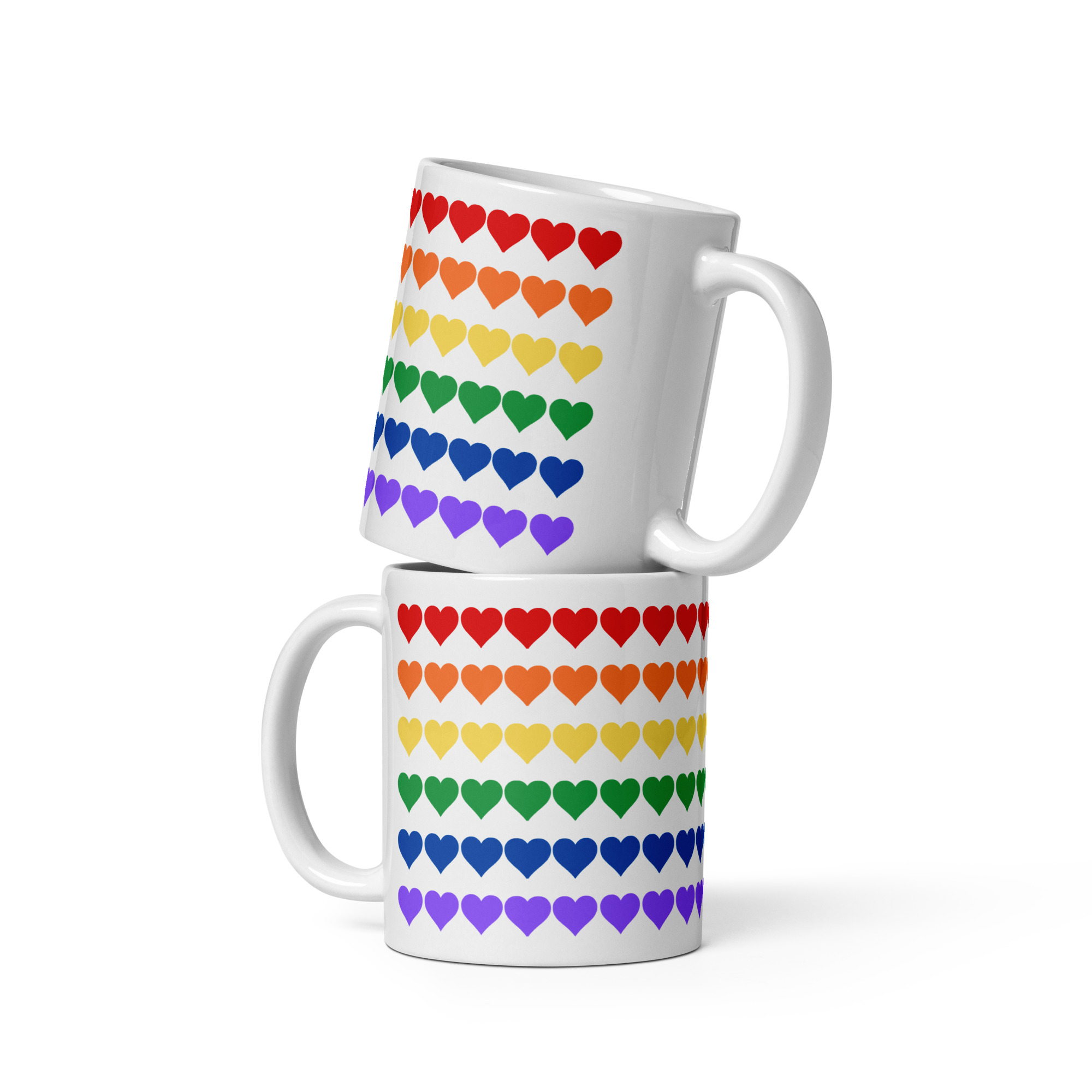 Rainbow heart pride White glossy mug