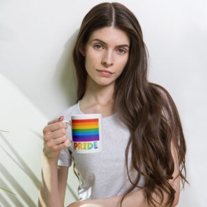 Pride and the rainbow flag White glossy mug