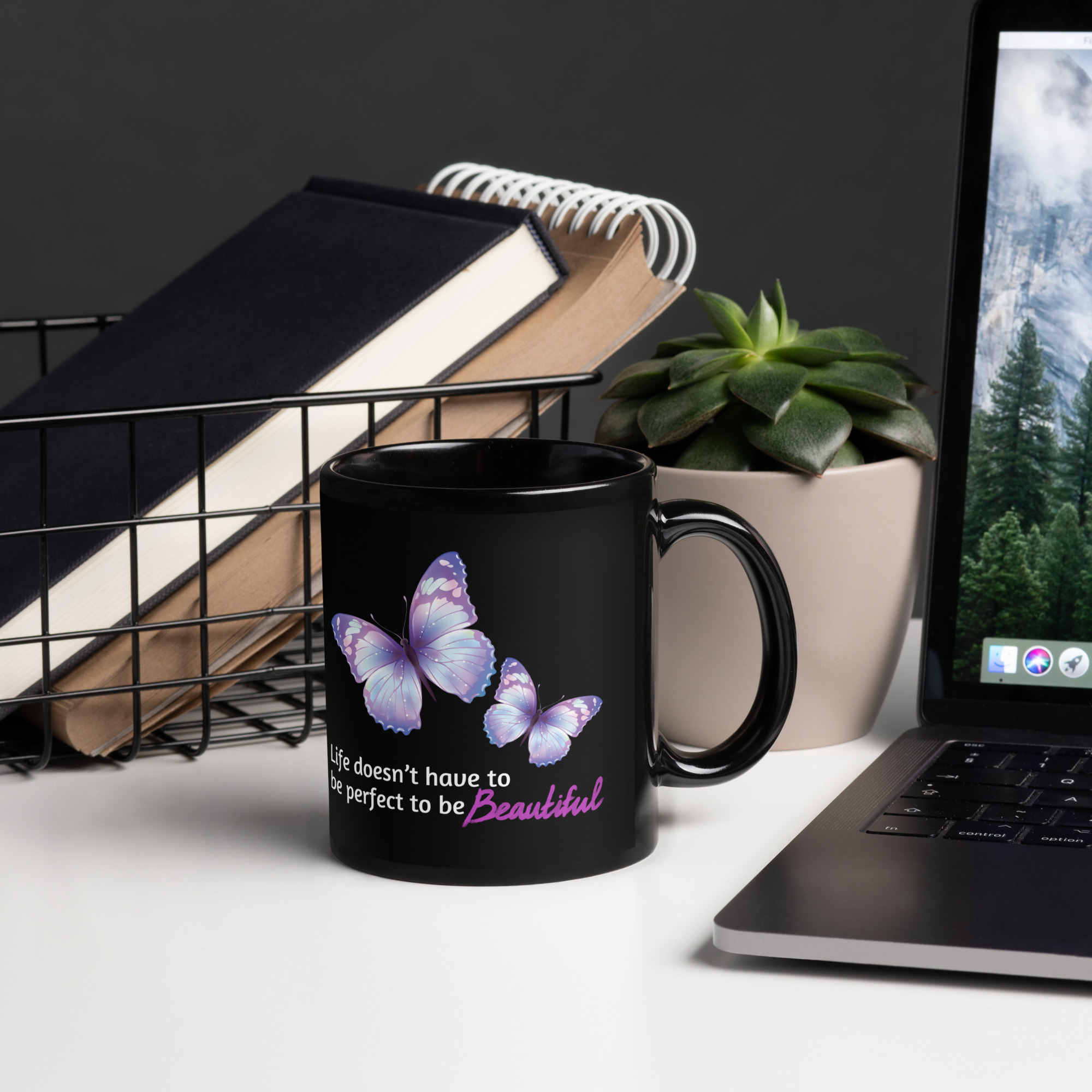 Beautiful Butterfly Black Glossy Mug